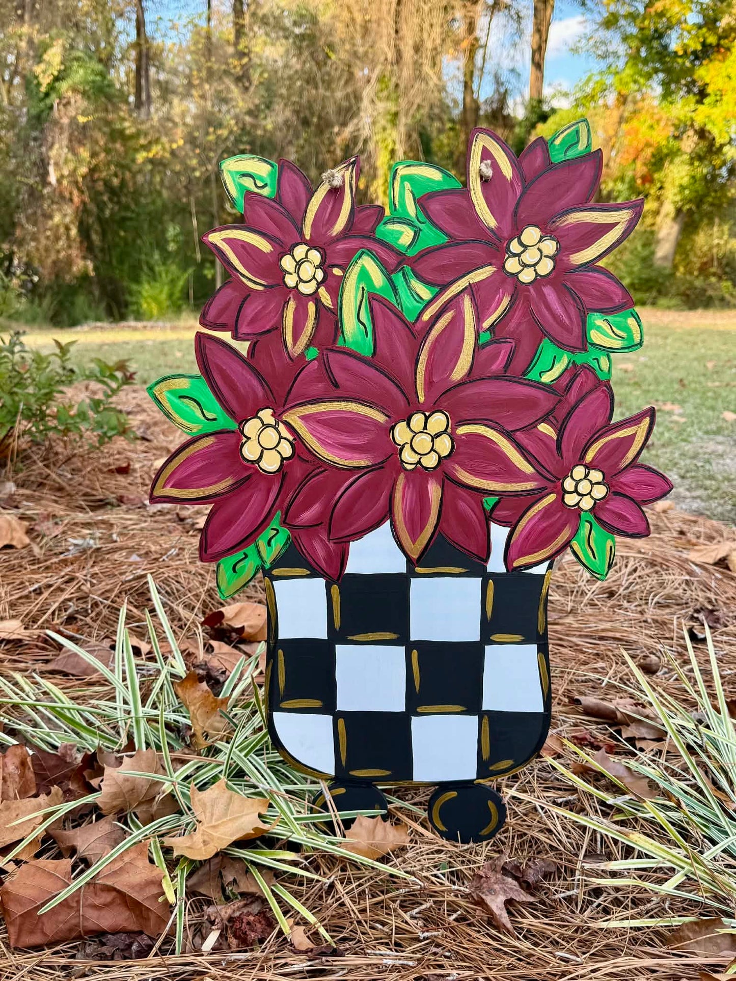 Checkered Poinsettia Pot
